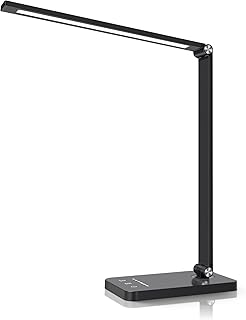Sarmeley LED Desk Lamp, Table Lamp with USB Charging Port, Eye Caring Reading Lamp 5 Lighting Modes 5 Brightness Levels Dimmable Bedside Lamp Touch Control Foldable for Home Office Reading, Black