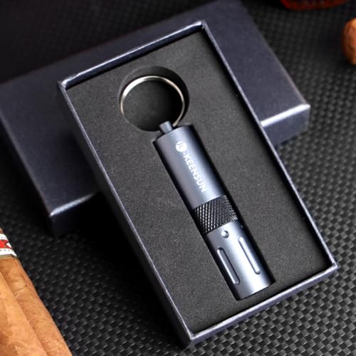 KEENSUN 2-in-1 Cigar Punch Tool Set with Cigar Hole Opener(9mm) and Twin Nubber, Portable Rotary Punch with Key Chain Ring (Grey)