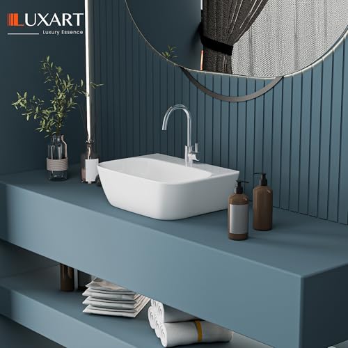 Image of LUXART Tabletop Wash Basin For Bathroom - 16.5x13x6 IN Ceramic Glossy White Wall Hung & Countertop Washbasin | Vessel Sink For Hotel, Dining Hall, Vanity | Over counter Top Washroom Sink