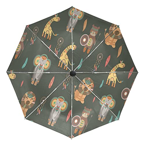 Parapluie anti-UV et vent efficace automatique motif cerf lion pliant