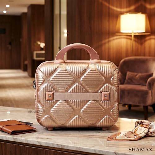 Image of SHAMAX Makeup Organizer Box for Women Bridal Vanity Case (TSA Lock) Vanity Box Cosmetics, Jewellery & Beauty Storage Organizer, Gift for Women (Rose Gold)