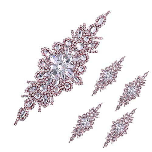 5Pcs Rhinestone Applique,Sash Applique For Wedding Dress Belt Garter Diy Clothes Wedding Dress Belt Embellishment For Women(Rose Gold, 5Pcs) #TOP5