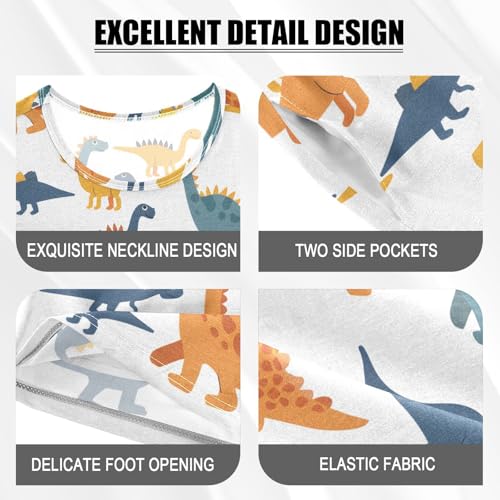 ALAZA Dinosaur Animal White Pajamas Short Sleeve 2 Piece Sleepwear Top and Bottom Pajama Set Unisex4