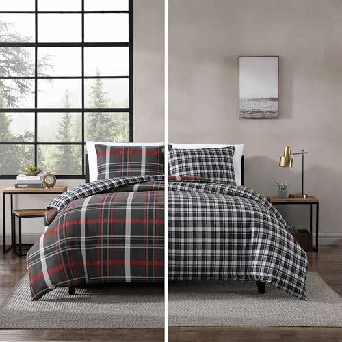 Image of Eddie Bauer - Queen Duvet Cover, Reversible Bedding Set with Matching Shams, Bedding Set (Willow Plaid Grey, Queen)