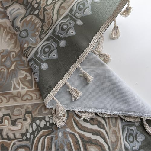 Image of Sage Green Medallion Curtains 72 Inches Long, Boho Farmhouse Light Filtering Rod Pocket Drapes with Tassel Trim for Bedroom Living Room, 2 Panels