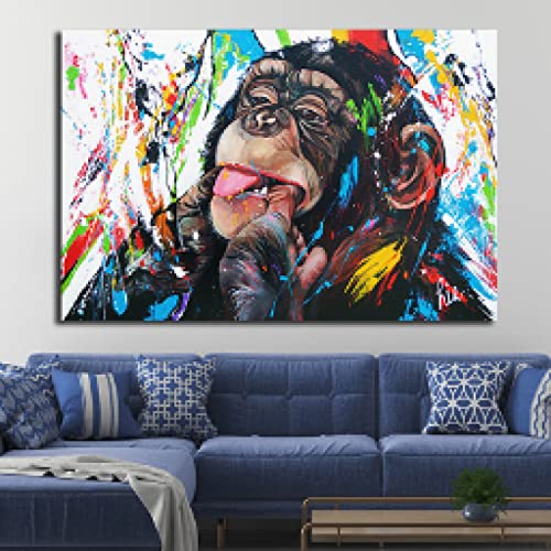 Art de Singe Drôle pour Étude : Tableau Street Art Animaux 60x90cm