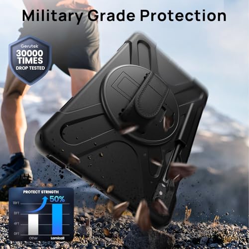Gerutek Case for Samsung Galaxy Tab S10 Lite/S10 FE/S9 FE 10.9 Inch/Tab S9/S8/S7 11 Inch Tablet Case Shockproof, Heavy Duty Rugged with Pen Holder 360° Stand/Hand&Shoulder Strap Protective Case, Black - Image 3