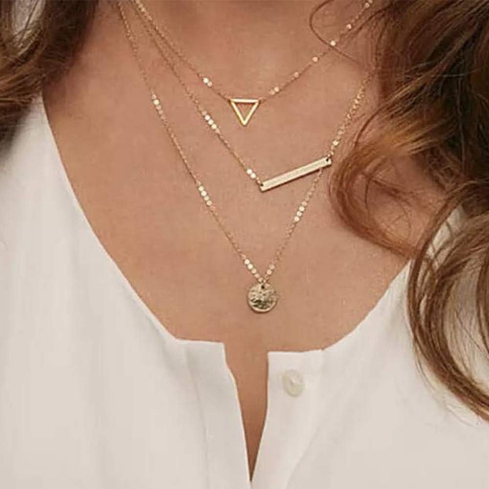 Turandoss Triangle Layered Necklaces for Women - Dainty Triangle Bar Multi Disc Layered Choker Necklace for Women - Image 5