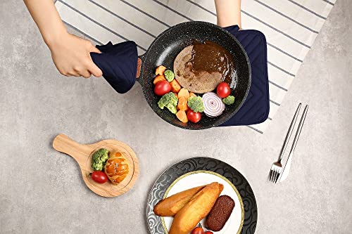 Veikery Cotton Pocket Pot Holders Machine Washable Heat Resistant Hot Pads For Kitchen And Baking Square Navy Blue Oven Mitts 7"X9" Set Of 5 #TOP3