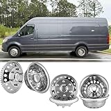 Puermto 16' Wheel Simulator fit for 2012-2021 Dodge, Mercedes and Freightliner Sprinter Van, 4pcs Waterproof Protective Snap on Hubcaps 6 Lug 18 Hand Hole Polished Stainless Steel Dually Covers 6K06R