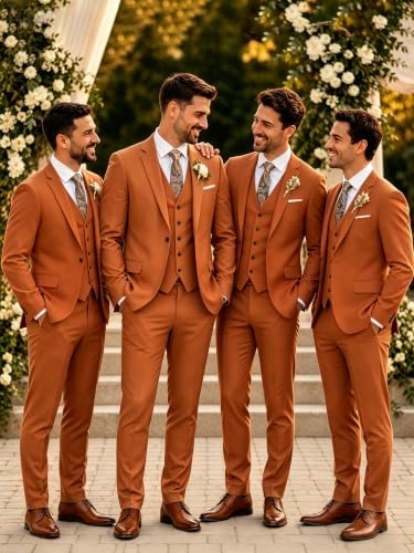 Image of Wangyue Mens Suit 3 Piece Slim Fit Suit for Men Formal Business Suit Wedding Groom Prom Tuxedo Dinner Party