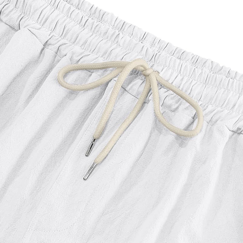 Mens Linen Beach Cargo Pants Elastic Waist Loose Lightweight Baggy Sweatpants with Pockets Casual Trousers4