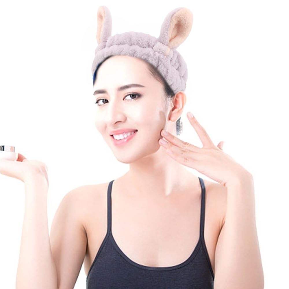 AOPRIE Rabbit SPA Headbands for Washing Face Makeup Headbands with Bow Hair Band Women Facial Head Band Wrist Towel Wraps For Shower Face Mask Blue Pink White Purple, 4 Pack - Image 4