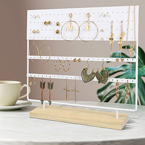 Suneed Earring Holder Organizer Jewelry Display Stands Earring Organizer Stand Jewelry Holder Organizer, Earring & Necklace Jewelry Towel Organizer Display Tree (3LayerPro-White)