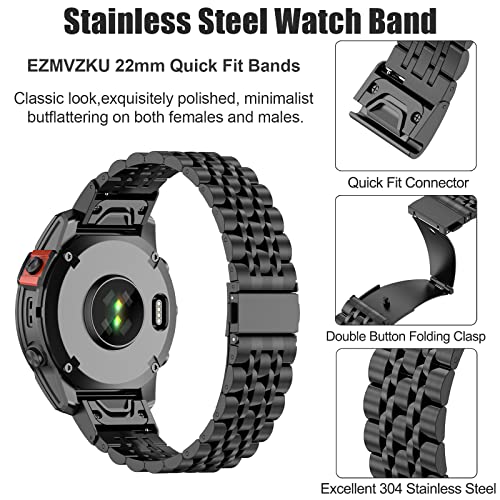EZMVZKU 22mm QuickFit Metal Strap for Garmin Fenix E/Fenix 8 AMOLED 47mm/7/7 Pro/6/6 Pro/5/5 Plus,Stainless Steel Watchband for Forerunner 965 955 945 935/Approach S62/S60/epix Pro 47MM/Descent G1 - Image 4