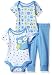 Nannette Baby Boys' 3 Piece Set Creeper Pant With Butt Applique, Light Blue, 6-9M