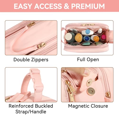 Voova Travel Toiletry Bag for Women, Hanging Dopp Kit Water Resistant Shaving Bag for Toiletries Accessories, Small Makeup Organizer Case for Traveling Essentials, Bathroom, Cosmetics, Pink - Thumbnail 5