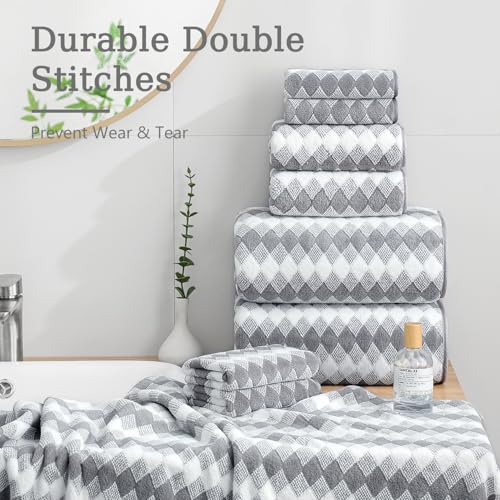 8 Piece Bathroom Towel Set Gray |2 Oversized Large Bath Towels Sheet,2 Hand Towels and 4 Washcloths| 600GSM Ultra Soft Luxury Premium Towel Set Highly Absorbent Quick Dry Hotel Towel Collection - Thumbnail 6