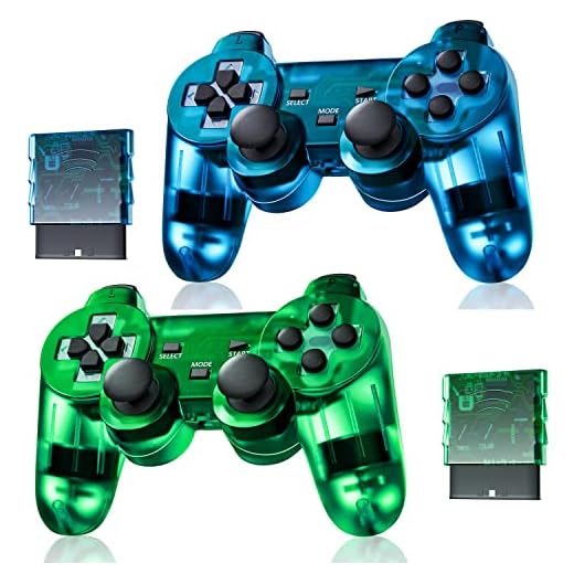 Burcica Wireless Controller for PS-2 Play 2 Double Vibration 2 - ClearBlue and ClearGreen