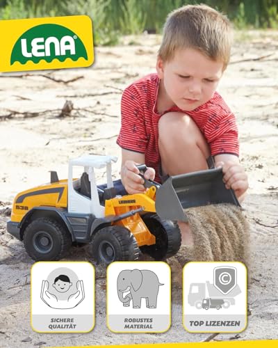 Lena Worxx Radlader Liebherr L538 Litronic 48 cm, realistisches Baustellenfahrzeug, Robustes Spielzeug mit funktionstüchtiger Schaufel und Griff, für Kinder ab 3 Jahren, Gelb