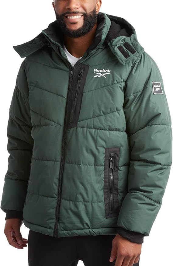 Reebok Mens Winter Jacket - Thick Heavyweight Ski Winter Coat - Warm Insulated Quilted Hooded Puffer Coat for