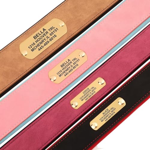 PET ARTIST Personalized PU-Leather Dog Collar for Medium Large Dogs with Soft Padded, Custom Engraved Name Plate, Comfortable Pink Dog Collar for Girl - Thumbnail 3