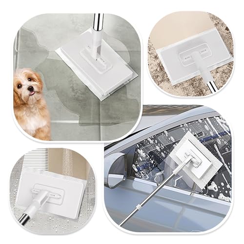 Wischmopp mit Druck Klemm System, Waschmopp Mit 10 Wiederverwendbaren Mikrofasertüchern Ohne Waschen, abnehmbares Tuch mit Klamme Für Tierhaarentfernung Von Steinböden Badezimmer Wohnzimmer