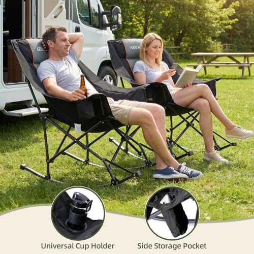 Silla mecedora de camping sobredimensionada, plegable, color negro AZKORION miniatura 5