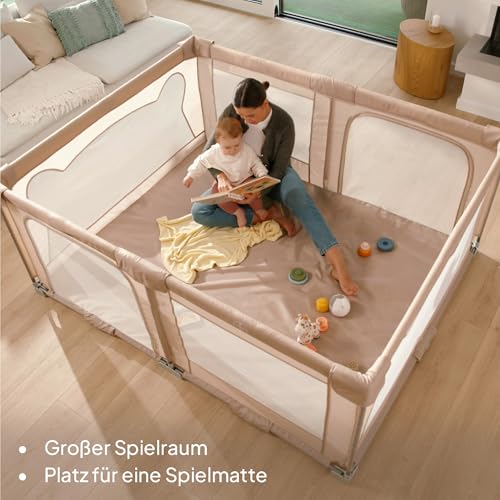 Lionelo Kinderlaufgitter 150 x 180 x 75 cm Florence Easy Fold, atmungsaktives Netz, sicher, tragbar, einfach zusammenklappbar, 2 Eingänge mit Reißverschluss, Reisetasche