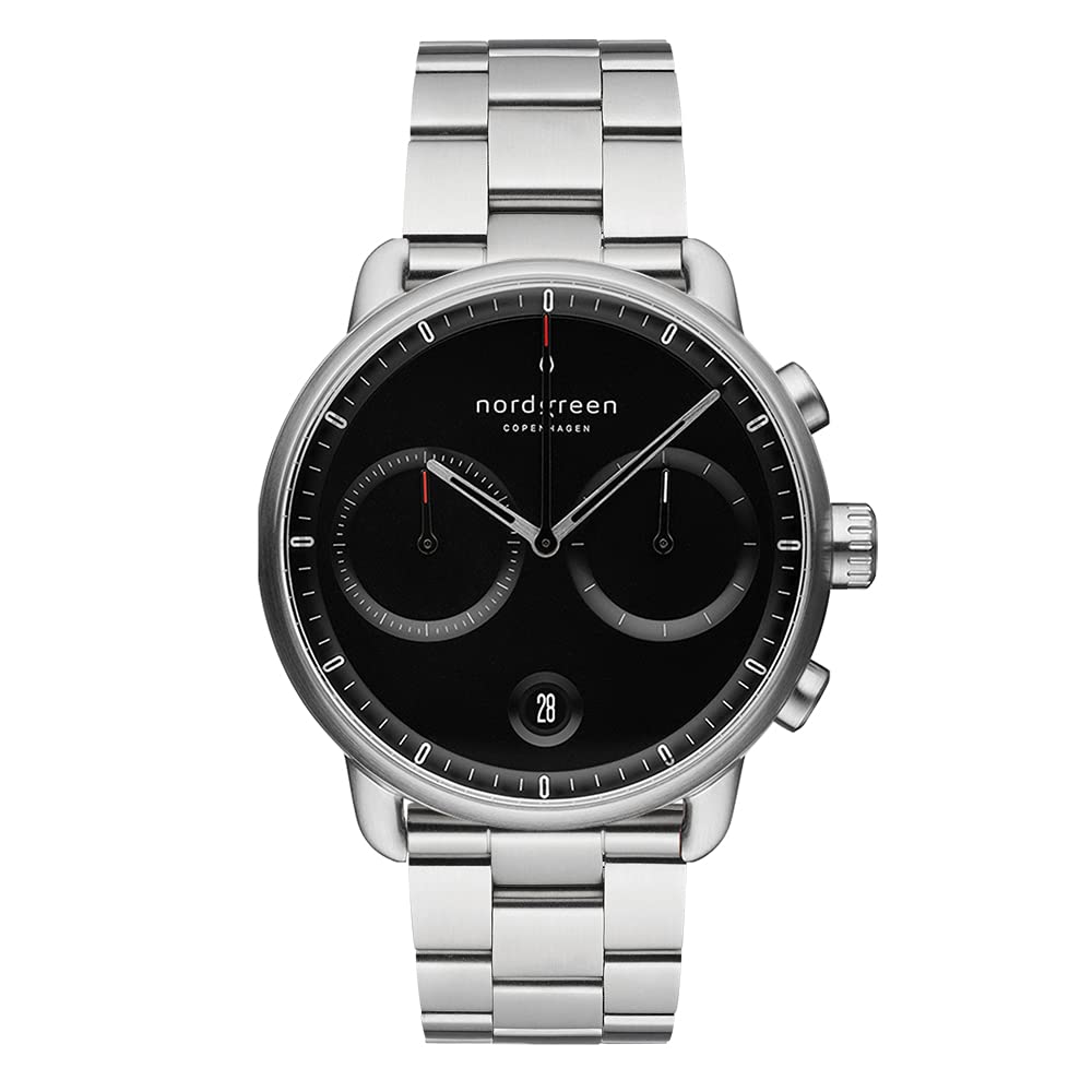 Nordgreen Orologio da uomo di design scandinavo analogico al quarzo argento | quadrante bianco | Braccialetti intercambiabili | Modello: Pioneer, Argento 3-link, 42mm
