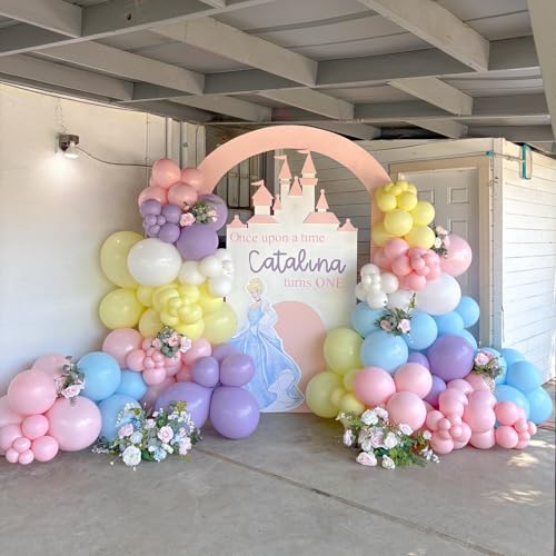 Image of Pastel Princess Balloon Arch Garland kit for Macaron Balloon for Girls Spring Once Upon a Time Princess Castle Birthday Baby Shower Birthday Party Decorations (Pastel)