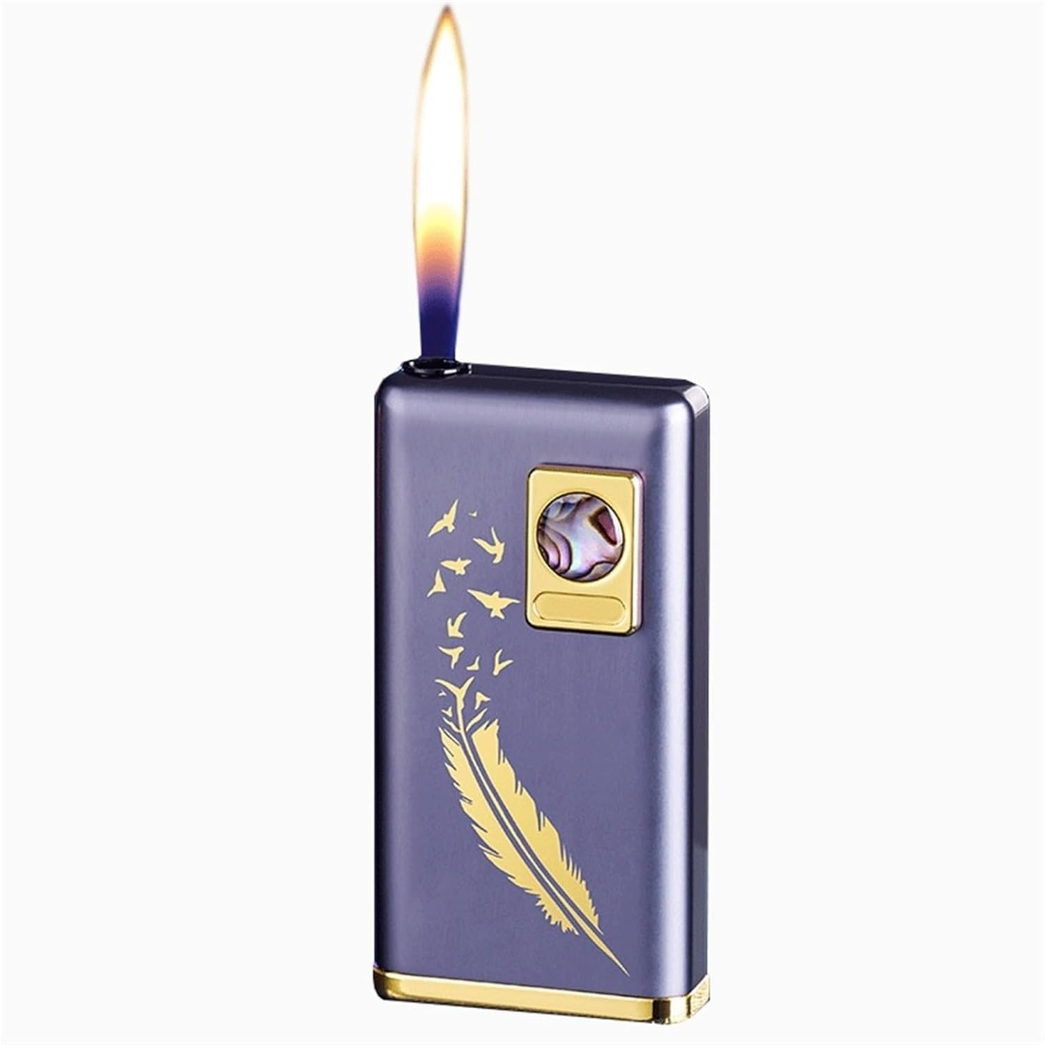 Butane Torch Lighter, Silent Ignition Windproof Open Flame Lighter, Metal Adjustable Soft Flame Refillable Lighters(Gray1)