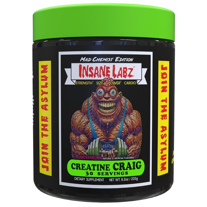 Image of Insane Labz Creatine Craig - Flavored Creatine Monohydrate Supplement for Muscle Gain, Strength and Performance with Vitamin D, Taurine and OxyGold (30 Servings (Pack of 1), Watermelon)