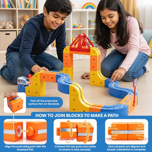 Image of Kidology Magnetic Train Track Set for Kids | 70-Piece Flexible 3D Magnetic Monorail with Motorized Train | DIY Gravity-Defying Race Track Toy for STEM Learning | Gift for Boys & Girls