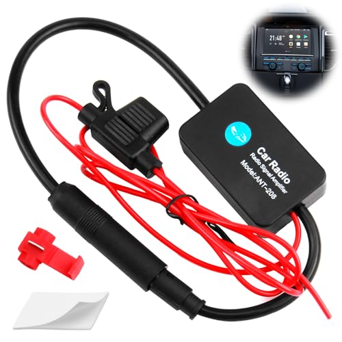Amplificateur d'antenne Auto, amplificateur d'antenne FM Universel, Adaptateur d'antenne autoradio Dab/AM 12 V-24 V, Prise DIN, Gain élevé, Faible Bruit,...