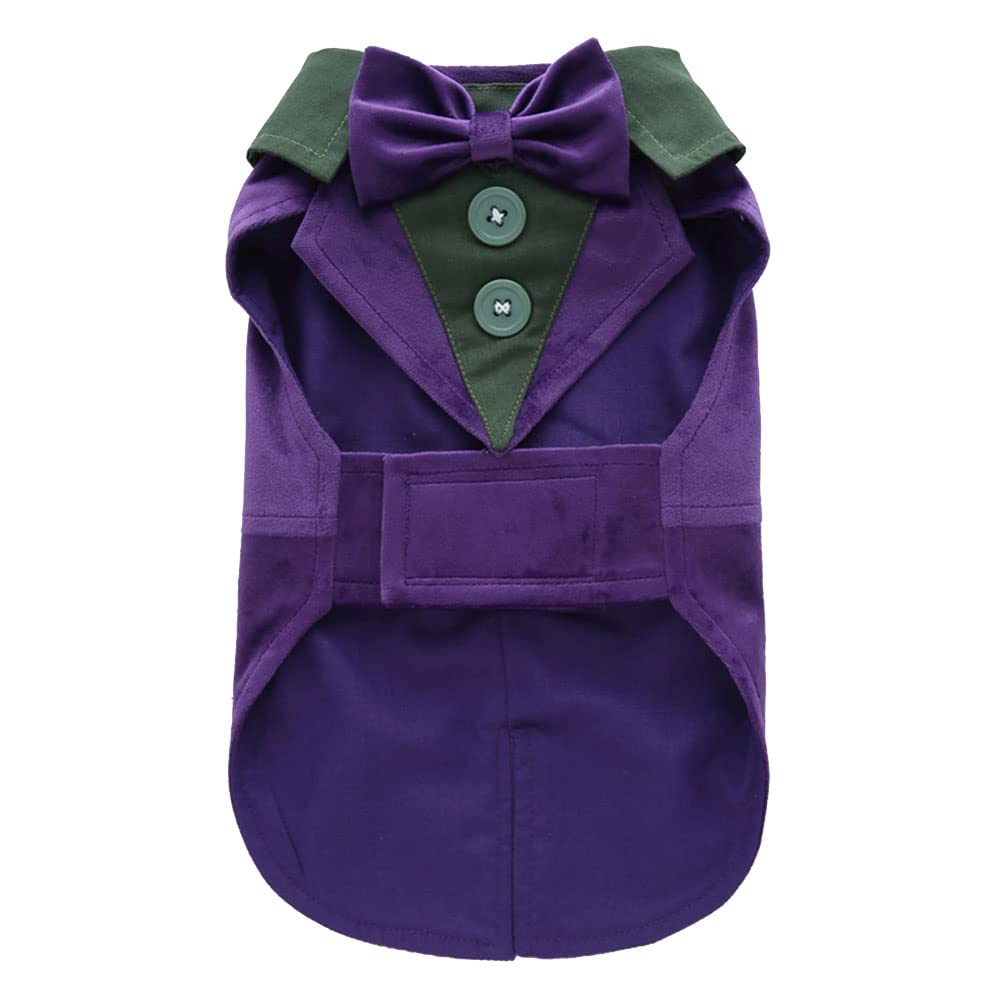 Pet Formal Outfit Tuxedo Wedding Party Dress Suit Puppy Gentlemen Style Shirt With Bow Tie Costume LFXZ22Purple L
