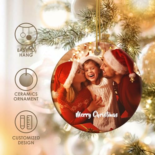 Image of Personalized Photo Christmas Ornaments 2023 - Custom Picture & Text or Logo Ceramic Ornaments for Christmas Tree Decor, Xmas Gift for Kids, Mom, Dad, Friends, Loves, Employees, Customers