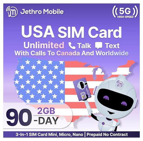 Jethro Mobile Senior Cell Phone Plan | 2GB High-Speed Data, Unlimited Talk & Text, International Calling to Canada, Mexico, India and 80+ Countries | BYOP SIM Kit (90 Days)*