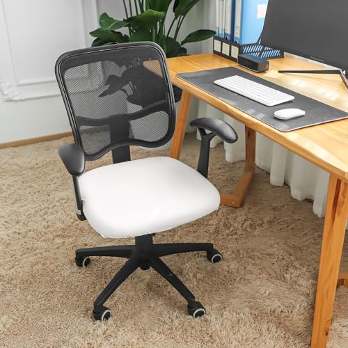 FORCHEER Waterproof Cream Office Chair Seat Cover Faux Leather Strechable Computer Desk Chair Seat Cushion Slipcover 1 Piece Washable