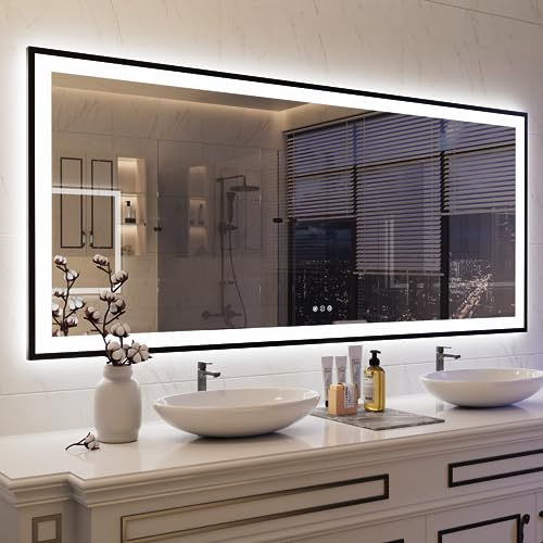 ISKM Framed LED Mirror for Bathroom 72"x36", Dimmable LED Bathroom Mirror with Lights, Anti-Fog, Front and Backlit Lighted Mirror 3-Colors, Shatterproof, Memory Function