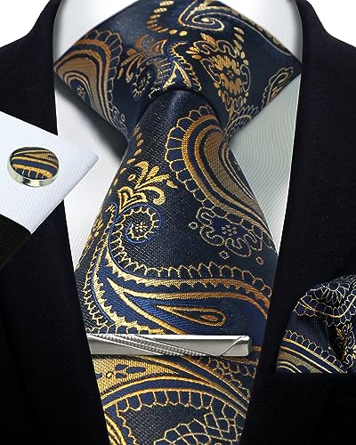 Image of Paisley Floral Mens Tie Formal Necktie Pocket Squares Ties Clips Cufflinks Classic for Men Set