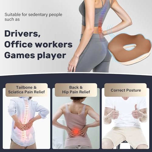 Image of Coverado Seat Cushion Pillow for Car Office Chair, Ergonomic Memory Foam Desk Chair Cushion Back Support Pillow, Sciatica & Back & Tailbone Pain Relief Cushion