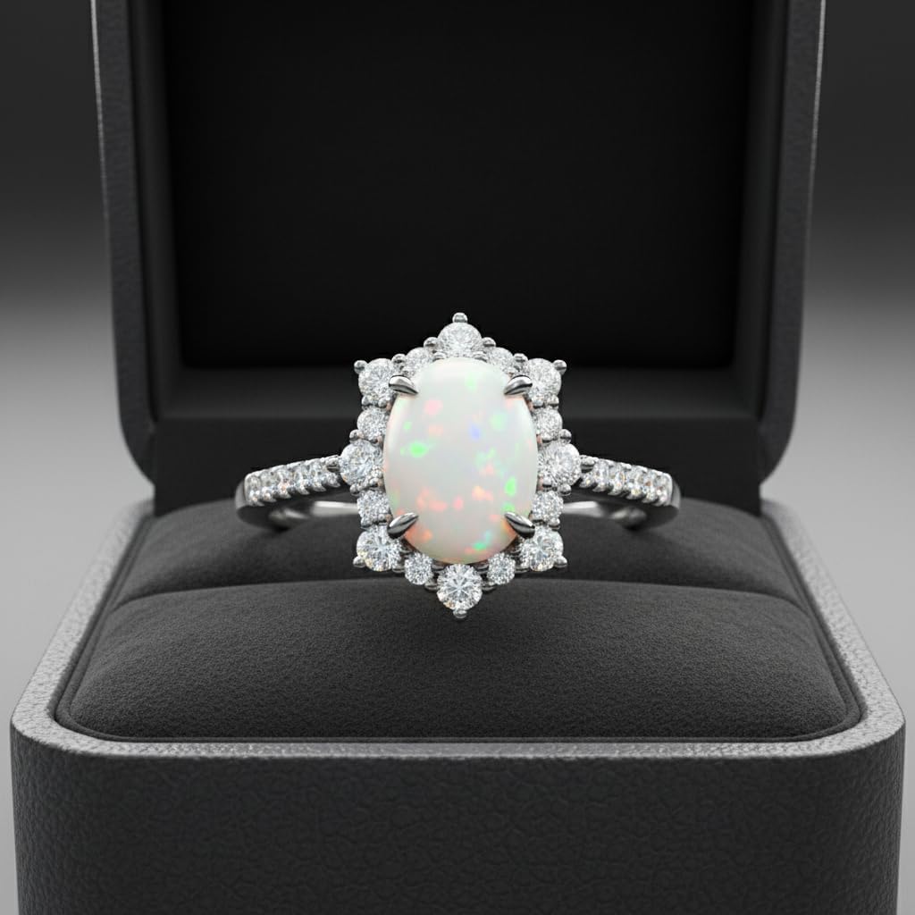 2 Carat Opal Engagement Ring for Women Unique Oval Cut Opal Women Ring 925 Sterling Silver Rings with 18K White Gold Plated - Image 5