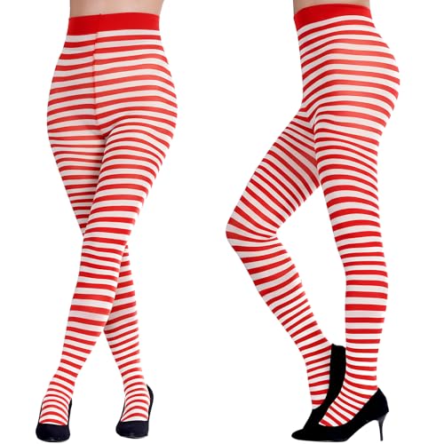 baotongle 2 Pairs Nylon Striped Tights for Girls Opaque Stripe Pantyhose Halloween Christmas Cosplay Hose for girls 11-115Ibs(US Alpha Small Regular Regular Red and White)