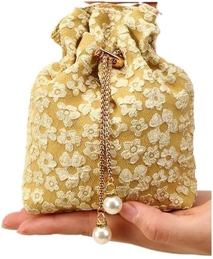 Gift Bags 10/30Pcs Flower Candy Bag Wedding Favor Gift Bag Pearl Chain Drawstring Tote Bag Birthday Festival Party Favor Bag (Color : Yellow, Size : 10PCS_10X13CM)