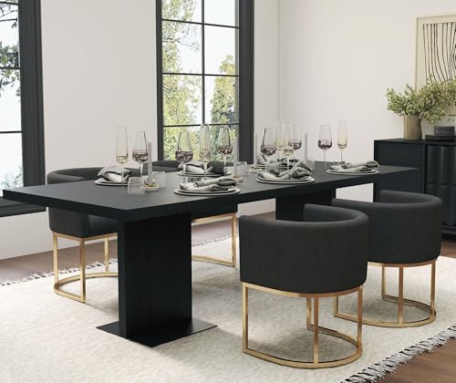 Image of HNY Mid Century Modern Upholstered Barrel Dining Chairs with Arms Set of 4, Linen Kitchen & Dining Room Chairs, 18.5 inch Wide Accent Chairs for Dining Room Living Room with Gold Metal Frame, Charcoal