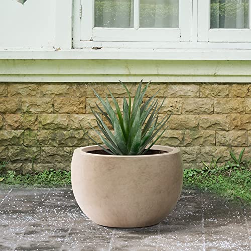 Kante 20" D Lightweight Concrete Outdoor Round Bowl Planter, Outdoor/Indoor Large Planters Pots With Drainage Hole For Garden Patio Balcony Deck Living Room, Weathered Concrete #TOP5