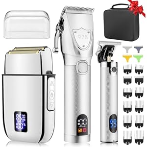 Suttik Hair Clippers for Men Professional, Cordless Beard Trimmer & Electric Shavers for Men, Mens Hair Clippers and Trimmers Set for Barber with Case, Silver