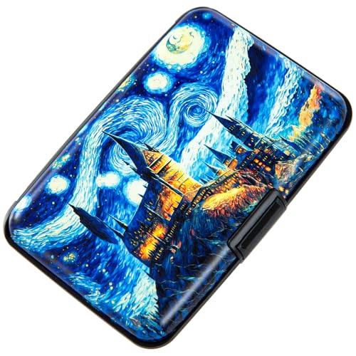 Image of Credit Card Holder, Metal Card Wallet RFID Blocking Mini Slim Aluminum Business Hard Card Case for Women Men (Starry Night Castle)