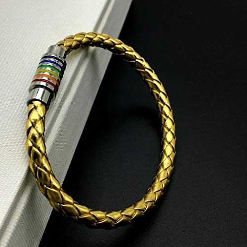 Image of Leather Braided LGBT Rainbow Bangle Bracelet - Gay & Lesbian Pride